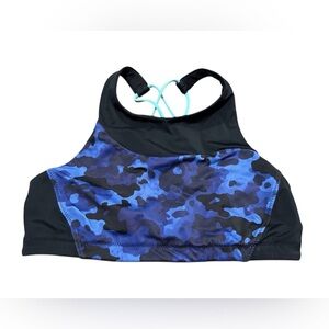 Athleta Freestyle Camo High Neck Bikini Top Size XS Blue Black
